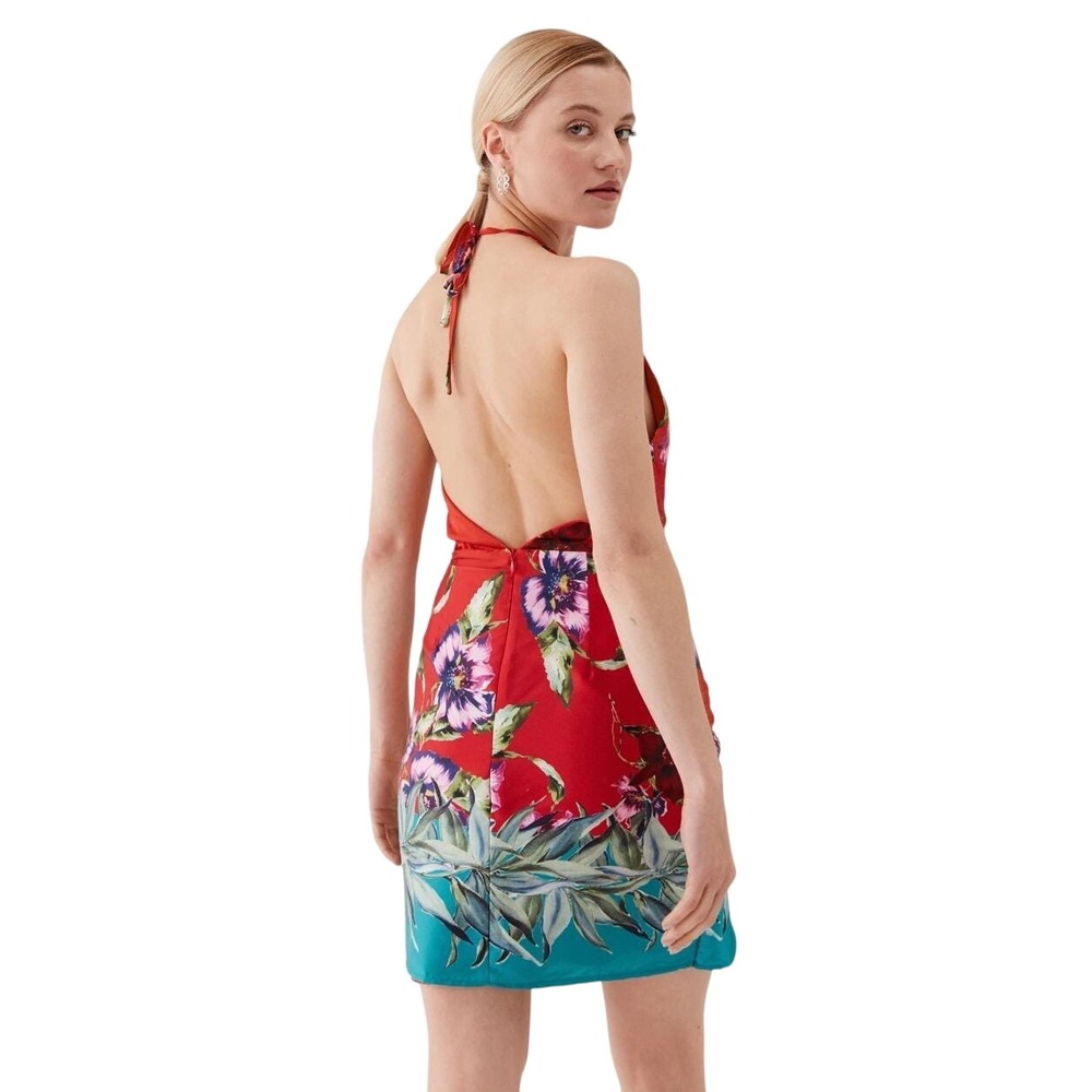 Guess Womens Halter Summer Figueroa Floral Mini Dress Red Teal Medium - Picture 3 of 5